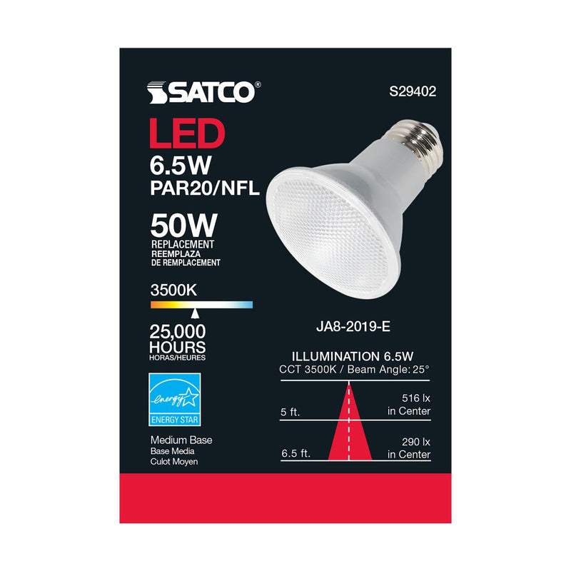 Satco S29402 / 6.5W / PAR20 / Natural White / LED / 25' / 935 / 120V / Box