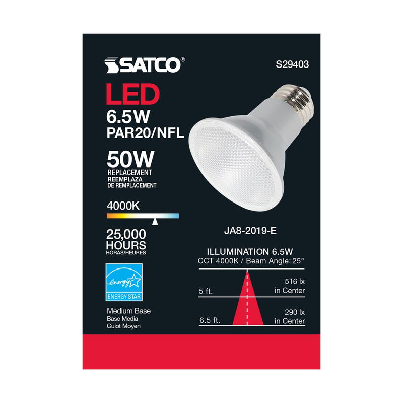 Satco S29403 / 6.5W / PAR20 / Cool White / LED / 25 / 940 / 120V / Box