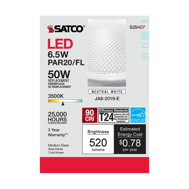 Satco S29407 / 6.5W / PAR20 / Natural White / LED / 40' / 935 / 120V / Box