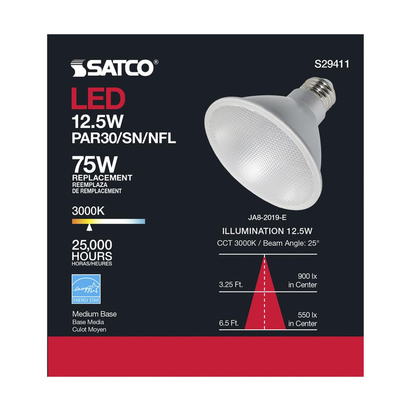 Satco S29411 / 12.5W  P/AR30SN / Warm White / LED / 25' / 930 / 120V / Box