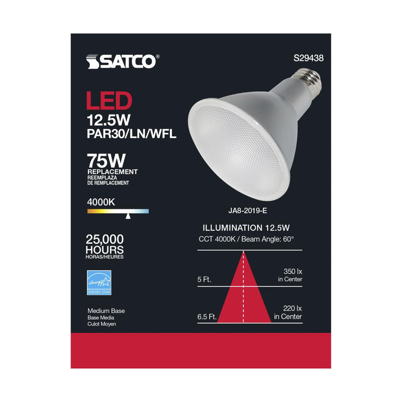 Satco S29438 / 12.5W / PAR30LN / Cool White / LED / 60' / 940 / 120V / Box