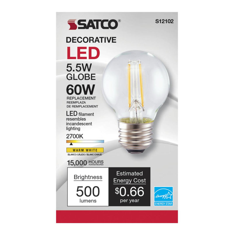 Satco S12102 / 5.5W / G16 1/2 / Warm White / CL / 27K / 120V /