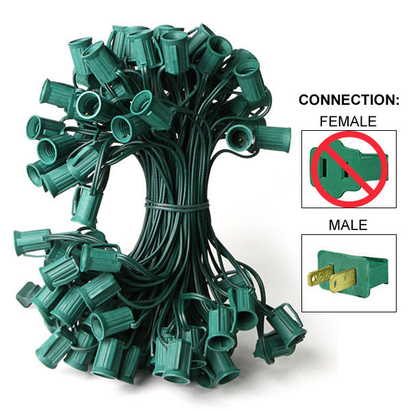 100ft C9 Green Christmas string (100 sockets) 12" Spacing